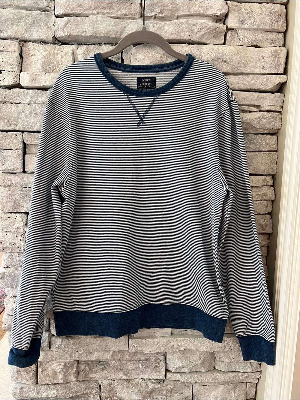 J. Crew Navy & White Thin-Stripe Crewneck Sweat Shirt